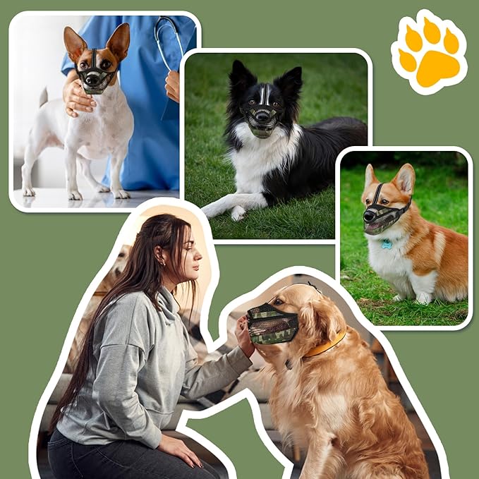 Dog Muzzle for Large Medium Small Dogs, Soft Mesh Muzzle for Dogs with Reflective Adjustable Strap, Prevent Biting Chewing and Licking, Dog Nose Open Design for Reduction Friction (Camo, XS)