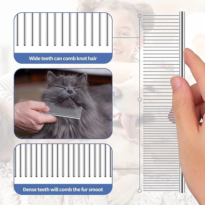 Undercoat Rake for Dogs, 3 Pack Pet Grooming Brush Set Long Tooth Rake Brush & Double-Sided Teech Comb & Stainless Steel Shedding Comb, Long Haired Pet Grooming Tool Set for Horse Large Dog Cat