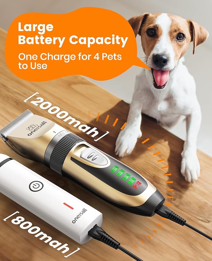 oneisall Dog Clippers and Dog Paw Trimmer Kit 2 in 1 Low Noise Cordless Dog Clippers for Grooming Pet Hair Trimmers for Small and Large Dogs Cats Animals