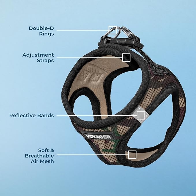 Voyager Step-in Air Dog Harness - All Weather Mesh, Reflective, No Pull Harness for Small, Medium Dogs, Cats - Secure with Hook & Loop Fastener, Buckle, Double D-Rings - Army/Black Trim, L