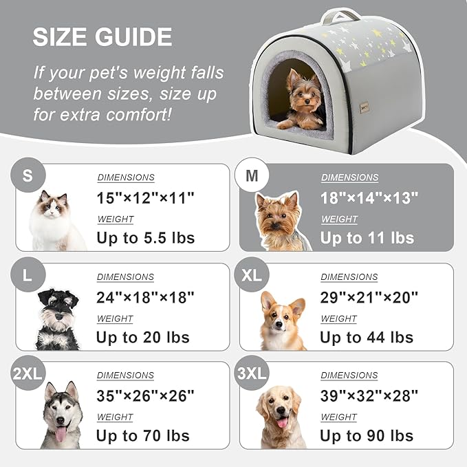 Jiupety Indoor Dog House, 2 in 1 Portable Foldable House Bed with Cover, Pet Tent & Cave Bed for Cats and Small Dogs, M(18"×14"×13"), Up to 11 Lb, Grey