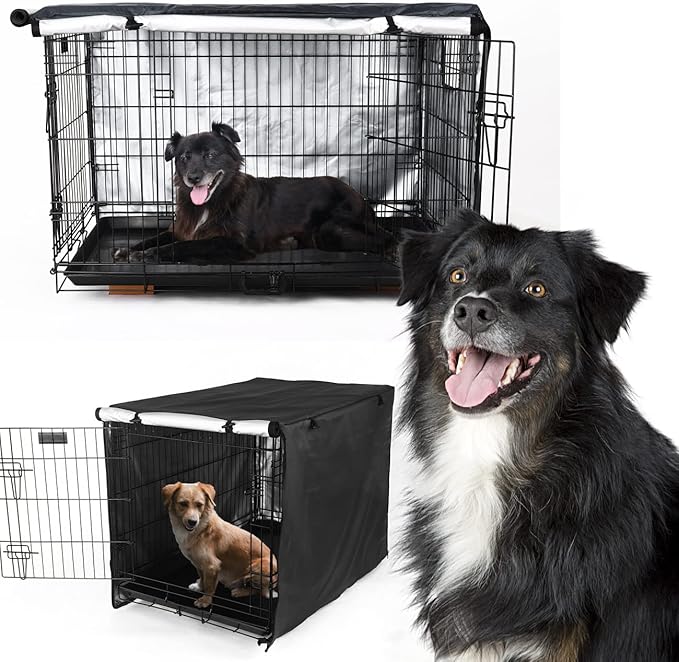 Senmortar Double Door Dog Crate Cover Wire Dog Cage Cover Waterproof Durable Lightweight 420D Polyester for Pet Crates Black 42 inches