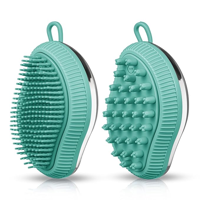 Pet Grooming Bath Massage Brush with Soap and Shampoo Dispenser Soft Silicone Bristle for Long Short Haired Dogs Cats(Blue)