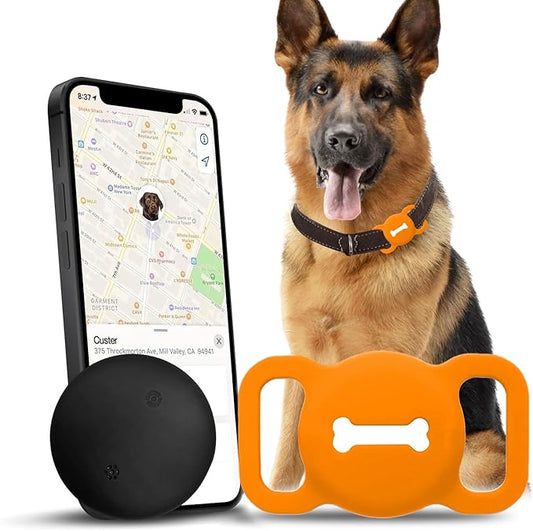 Smart Pet Tracker, Dog Tracker with Black Collar Holder, Smart Tag for Seamless Location Tracking, Work with Find My, Not GPS Tracker (Orange)