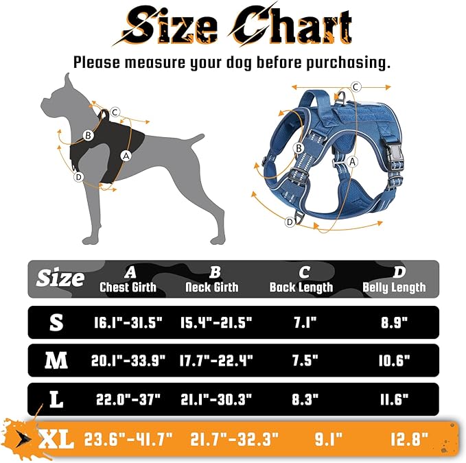 rabbitgoo Dog Harness for Large Dogs No Pull, Tactical Service Dog Vest with Molle and Control Handle, Adjustable and Reflective Military Pet Harness for Easy Walking and Training, Blue, XL