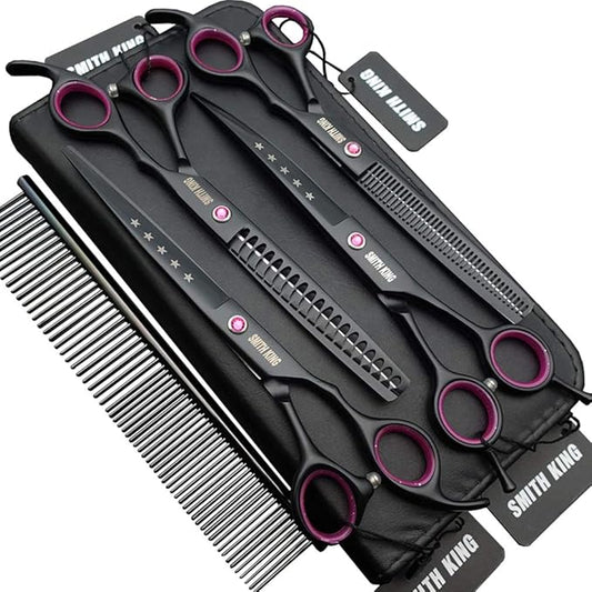 7.0 inches Professional Dog Grooming Scissors Set Straight & thinning & Curved & chunkers 4pcs in 1 Set (with Comb)