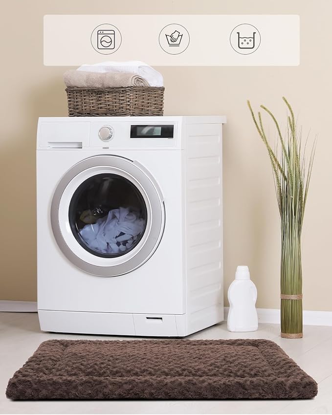 Washable Dog Bed Mat Reversible Dog Crate Pad Soft Fluffy Pet Kennel Beds Dog Sleeping Mattress for Large Jumbo Medium Small Dogs, 35 x 22 Inch, Brown