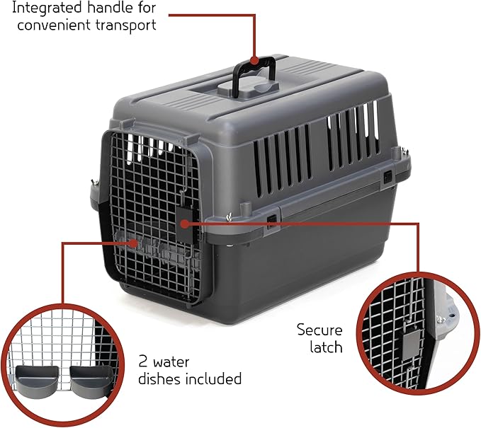 SportPet Designs Plastic Airline Approved Kennels Wire Door Travel Dog Crate, Small (No Wheels)