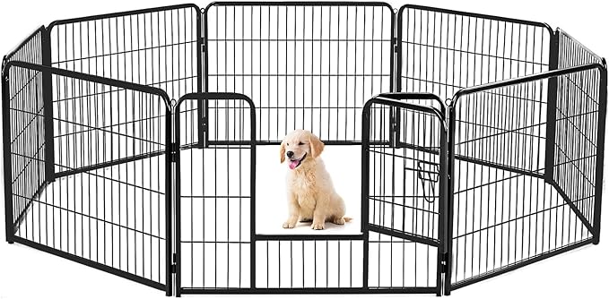 Sweetcrispy Dog Playpen Indoor - Pet Fence Puppy Exercise Pen for Yard Gate 8 Panel 24” Height Heavy Duty Crates with Doors Metal Dog Pen for Camping, RV, Outdoor, Small/Medium Pets