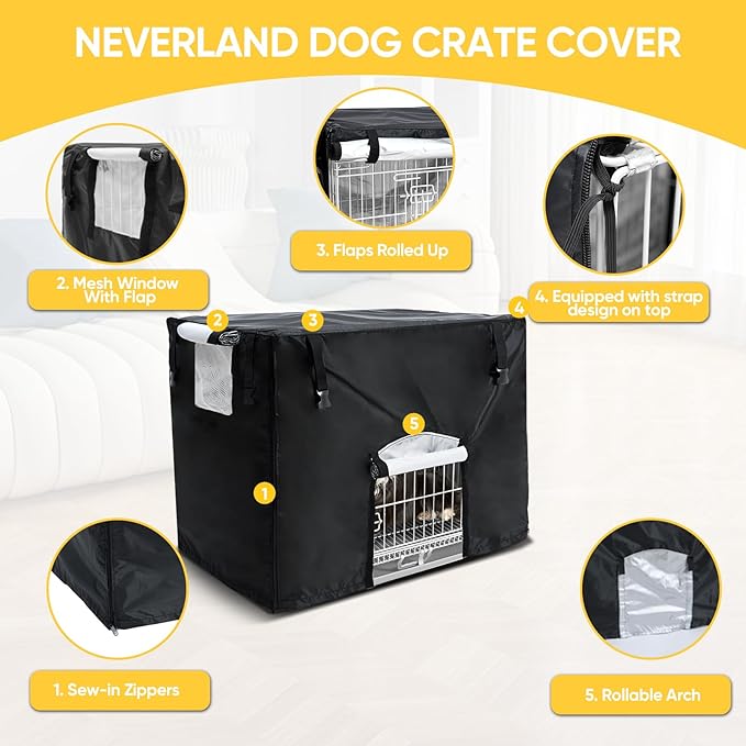 NEVERLAND Dog Crate Cover 42 Inch - Kennel Crate Covers for Dog Cage Waterproof, Universal Durable Oxford Cloth Dog Cage Cover for Most Wire Pet Crates, 42 x 28 x 30 Inch (Cover Only)