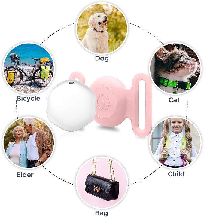 GPS Tracker for Dogs, Mini GPS Cat Tracker, Dog Tracking tag with Holder, No Monthly Fee,Work with Apple Find My(iOS Only),Dog Tracking Device,Anti-Lost,Finder Tag for Vehicles/Pets/Kids/Items (Pink)