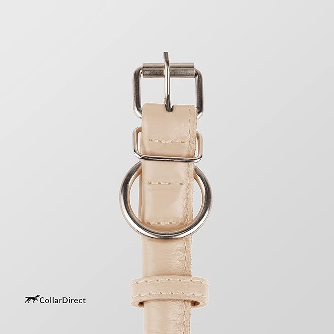 CollarDirect Rolled Leather Dog Collar, Soft Padded Round Puppy Collar, Handmade Genuine Leather Collar Dog Small Large Cat Collars 13 Colors (6-7 Inch, Beige Textured)