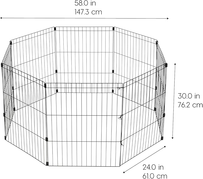 IRIS USA Metal Dog Playpen, 8-Panel 30" Pet Playpen, Puppy Playpen, Indoor/Outdoor Dog Fence, 58 x 58 x 30, Foldable, Customizable, Black