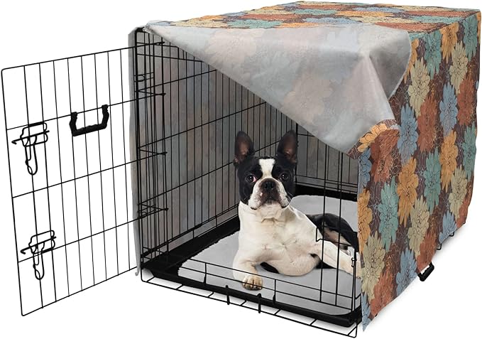 Lunarable Floral Dog Crate Cover, Blossoming Flowers Pattern Botanical Garden Art Illustration Colorful Vintage Design, Easy to Use Pet Kennel Cover for Small Dogs Puppies Kittens, 22 Inch, Brown