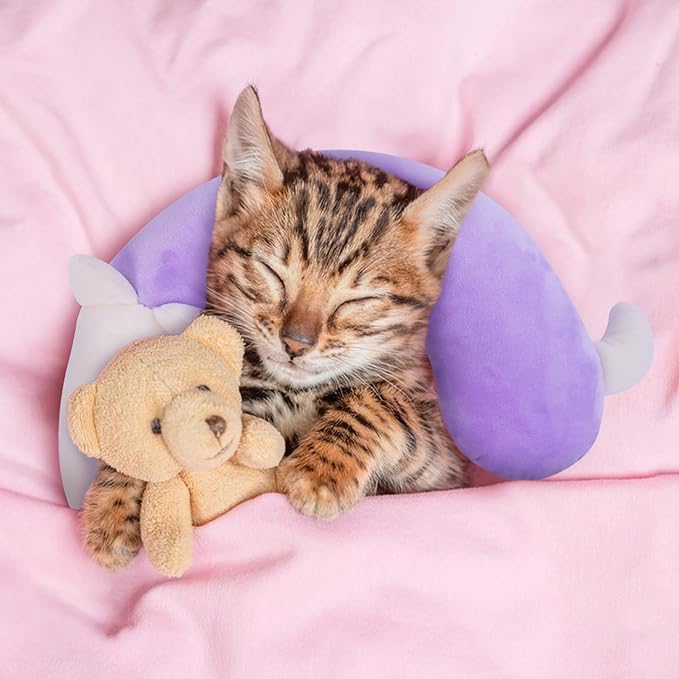 Pet Pillow, Dog Neck Pillow,Dog Pillows for Medium Dogs,Calming Pillow for Dogs, Soft Cat Pillow,Improve Relief Dog Sleeping Pillow,Machine Washable Pet U-Shaped Pillow,Purple,L