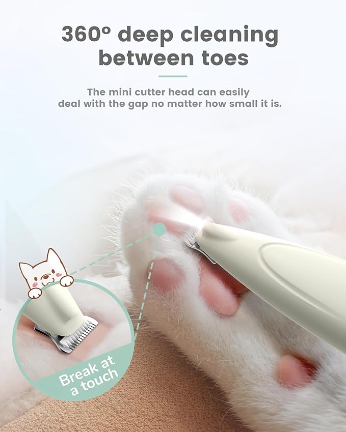 Upgrade Sharper Dog Paw Trimmer with LED Light, Low Noise Paw Trimmer for Dogs, Cordless Type-C Rechargeable Dog Clippers for Grooming Paws, Ears, Face, Rump