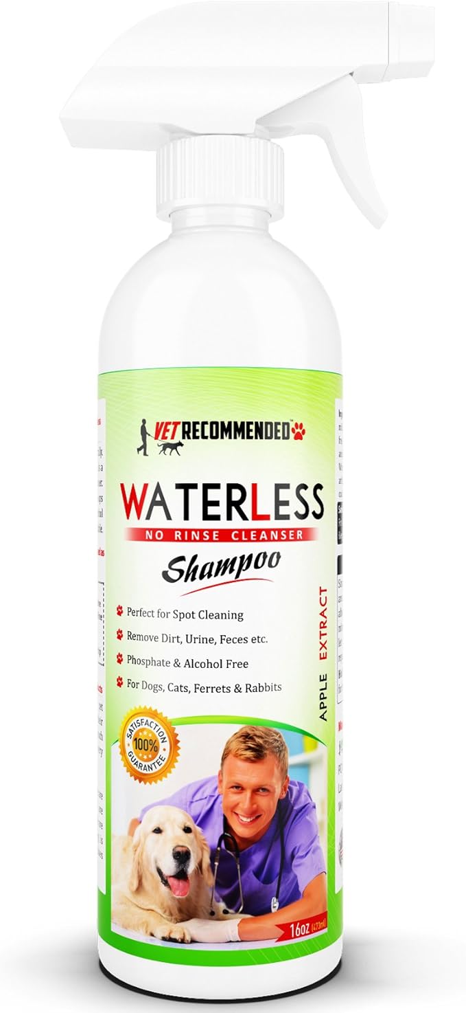 Waterless Dog Shampoo No Rinse Dry Shampoo for Dogs (16oz), Detergent and Alcohol Free, Apple Extract - Perfect for Spot Cleaning The Dog Coat - Made in USA