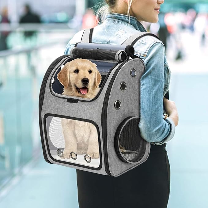 Expandable Pet Carrier Backpack for Cats, Dogs and Small Animals, Portable Pet Travel Carrier, Super Ventilated Design, Airline Approved, Ideal for Traveling/Hiking/Camping