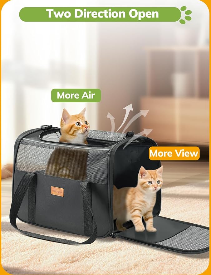 Morpilot Cat Carrier Soft - Portable Pet Carrier for Small or Medium Cats, Dogs and Puppy up to 14lbs, Airline Approved Dog Carrier with Safety Buckle - 16.0 x 10.4 x 11.2 Inch (Dark Gray)
