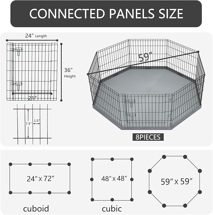 PETIME Foldable Metal Dog Exercise Pen/Pet Puppy Playpen Kennels Yard Fence Indoor/Outdoor 8 Panel 24" W x 36" H with Bottom Pad (with Bottom pad, 8 Panels 36" H)