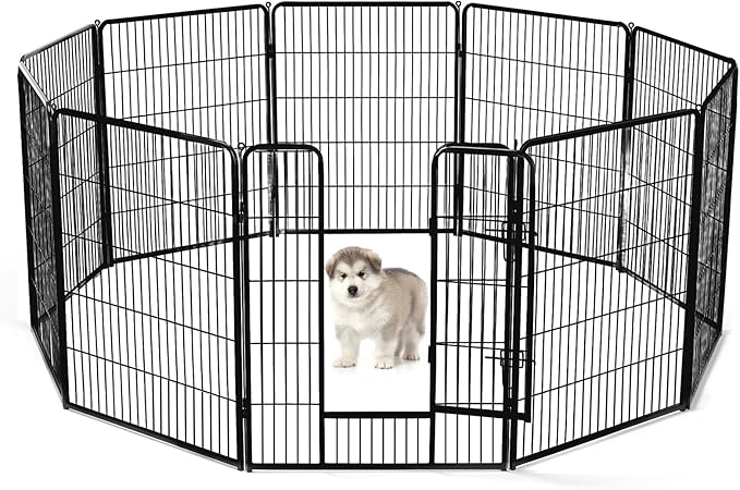 Sweetcrispy Dog Playpen Indoor - Pet Fence Exercise Pen for Yard Gate 8 Panels Foldable Puppy Playpens with Doors Metal Dog Pen for Camping, RV, Outdoor, Small/Medium/Large Pets, 40” Height