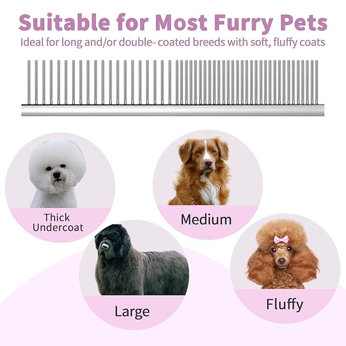 Firm Pet Grooming Kit: 25mm Extra Long Pin Brush for Goldendoodles, Wire Deshedding Brush, Removes Loose Hair & Undercoat (Pink)