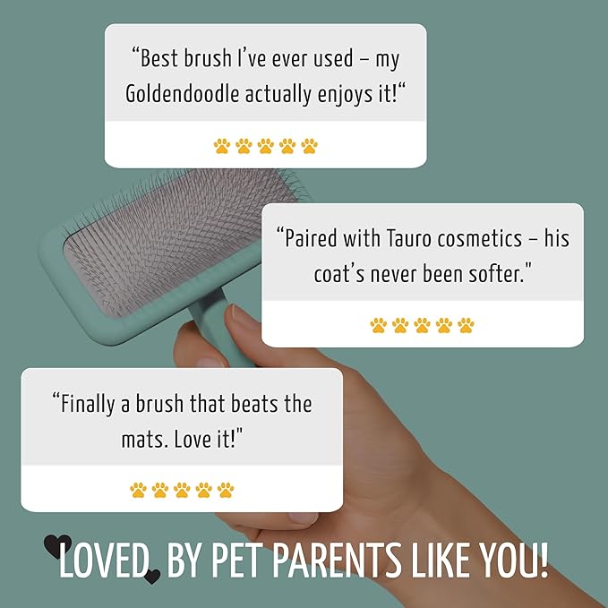 Tauro Pro Line Wooden Deshedding Dog Brush for Long Goldendoodle, Labradoodle & Poodle Hair - Mint Slicker Brush for Dog & Cat Grooming - Rectangular Flexible Cushion & Non-Slip Grip, L