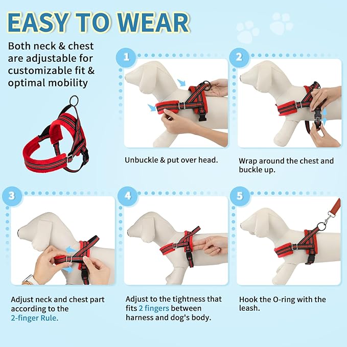 SlowTon No Pull Small Dog Harness and Leash Set, Puppy Soft Vest Harness Neck & Chest Adjustable, Reflective Lightweight Harness & Anti-Twist Pet Lead Combo for Small Medium Dogs (Red, XXS)