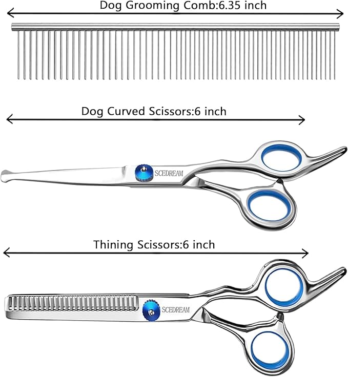 3 in 1 Dog Grooming Scissors Kit with Safety Round Tips Dog Scissors for Grooming 4CR Stainless Steel Grooming Scissors for Dogs and Cats, Professional Pet Grooming Shears, 3 in 1 Blue
