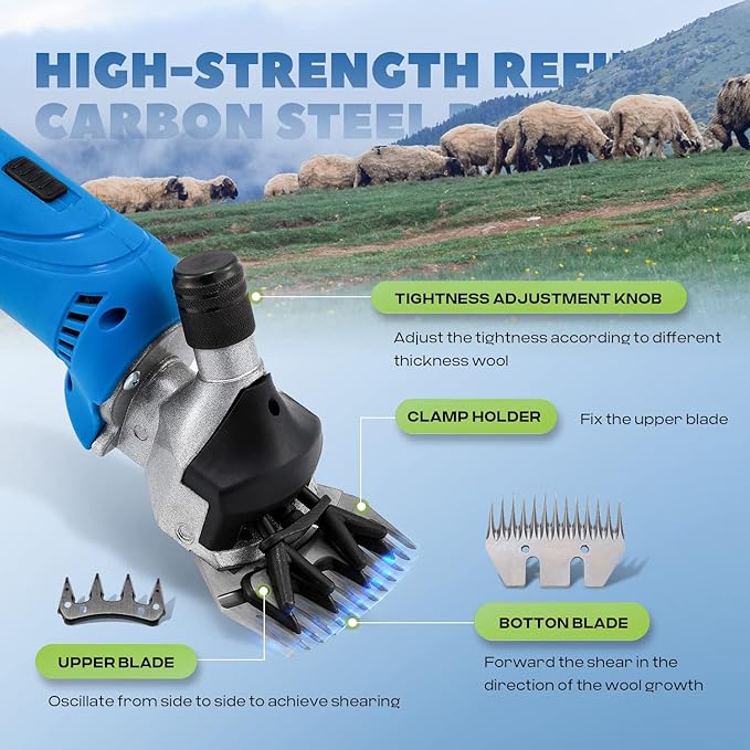 Sheep Shears Cordless 550W 2400RPM Professional Rechargeable Shearing Clipper 21V with 6 Speed, for Shaving Fur Wool in Sheep, Goat, Cattle, and Other Farm Livestock, with 2 Lithium Batteries
