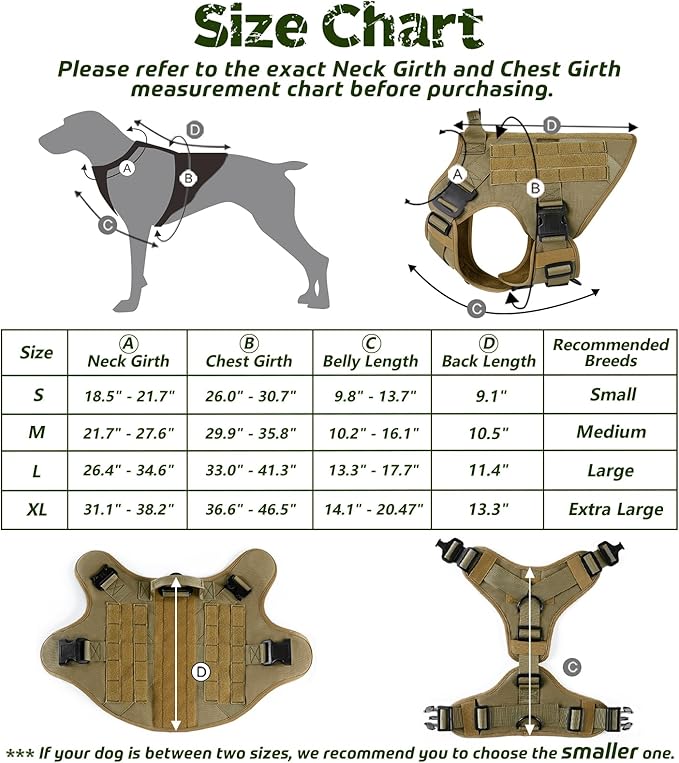 rabbitgoo Tactical Dog Harness for Large Dogs, Heavy Duty Dog Harness with Handle, No-Pull Service Dog Vest Large Breed, Adjustable Military Dog Vest Harness for Training Hunting Walking, Brown, S
