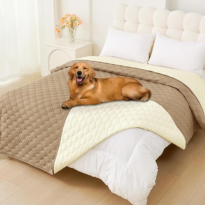 Smiry Waterproof Dog Blanket, Soft Dog Bed Cover Pet Blanket, Reversible Couch Cover for Dogs Washable, Pet Couch Covers for Sofa Furniture Protector for Puppy Cat (82x120 Inch, Camel/Beige)