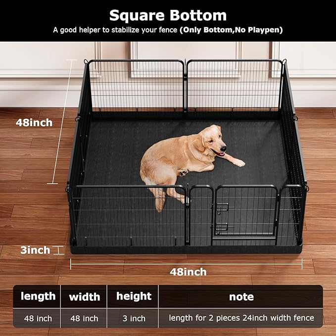 PJYuCien Dog Playpen Bottom Pad - Stabilize The Dog Play Pen, Easy to Clean and Waterproof, Fits Most 8 Panels 24 Inch Width Metal Dog Fence Square 48”x48 Dog Playpen(Only Bottom Pad, No Playpen)