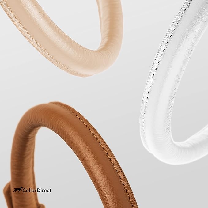 CollarDirect Rolled Leather Dog Collar, Soft Padded Round Puppy Collar, Handmade Genuine Leather Collar Dog Small Large Cat Collars 13 Colors (6-7 Inch, Cinnamon Textured)