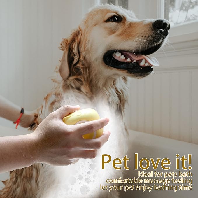 Pet Bath Brush Dog Bath Brush Shampoo Dispenser Soft Silicone Dog Bathing Brush Dog Shampoo Brush scrubbers for Cats and Dog Shower Brush Grooming (Yellow)