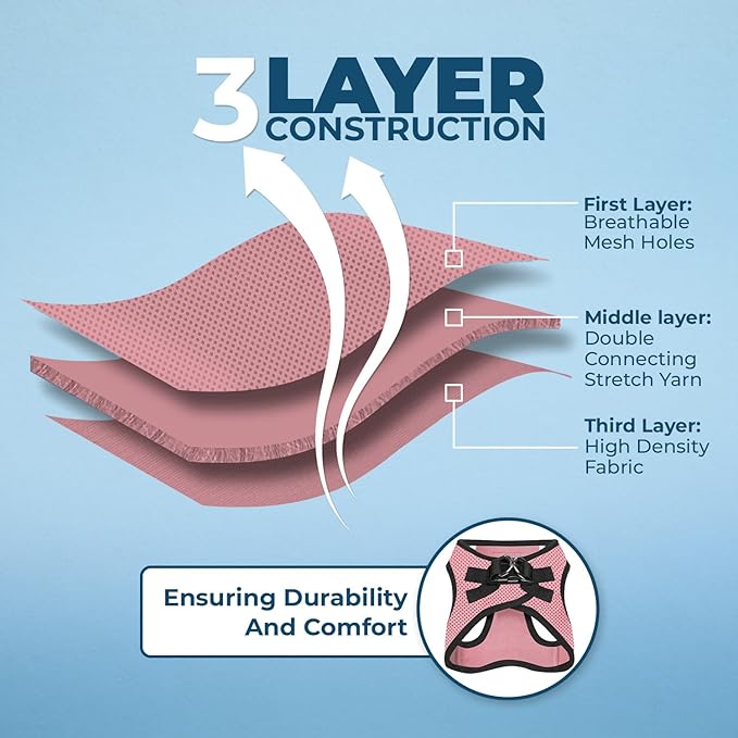 Voyager Step-in Air Dog Harness - All Weather Mesh, Reflective, No Pull Harness for Small, Medium Dogs, Cats - Secure with Hook & Loop Fastener, Buckle, Double D-Rings - Pink/Black Trim, XXXS