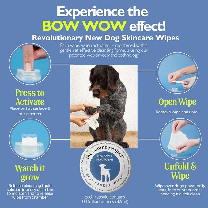 Best BARKIN' Wipes with Free Mesh Bag - Dog Wipes for Paws Ears and Butt - Micellar Aloe Scented Travel Friendly Puppy Wipes (12-Pack)