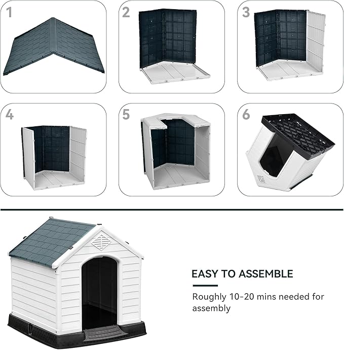 YITAHOME 28.5'' Large Plastic Dog House Outdoor Indoor Doghouse Puppy Shelter Water Resistant Easy Assembly Sturdy Dog Kennel with Air Vents and Elevated Floor (28.5''L*26''W*28''H, Gray)
