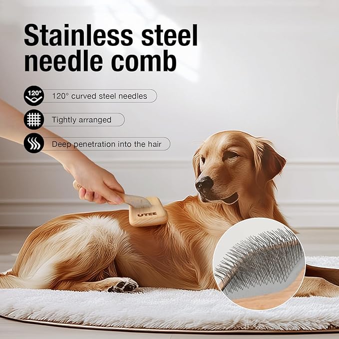 Slicker Brush Groom Like a Professinal Stainless Steel Pins, Lightweight Beech Wood Body, Ground and Polished Tips, Large Pet Bruch