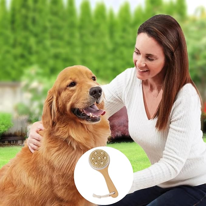 Pet Shampoo Brush Premium Dog Bath Brush Dog Shower Brush Wooden Pet Bath Massage Brush with Massage Points for Dogs and Cats with Short or Long Hair