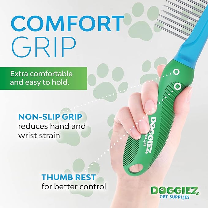 Pet Comb for Dogs and Cats - Stainless Steel Grooming Comb for Fine, Fluffy, Long and Short Hair - Deshedding and Dematting Comb for Small to Large Breeds