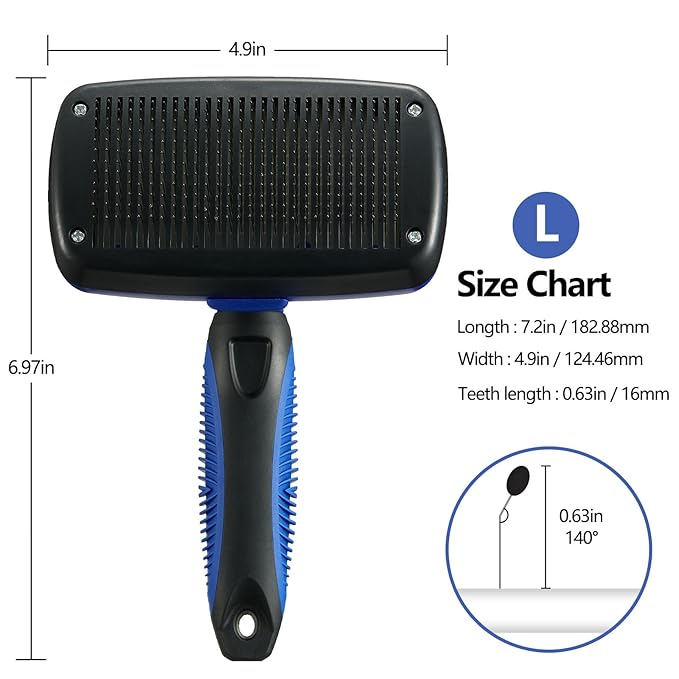 Self-Cleaning Slicker Brush for Pets - Removes Loose Hair, Cat and Dog Grooming Tool (Large, Blue)