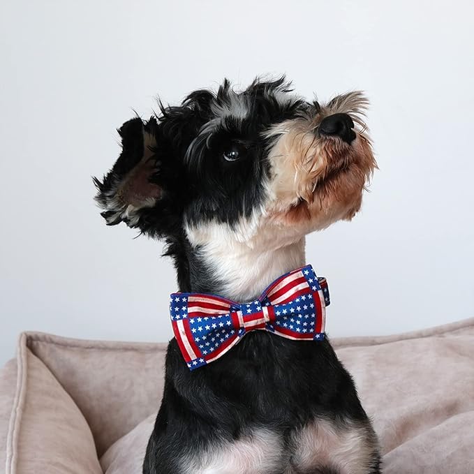 Lionet Paws Patriotic Dog Collar with Bowtie, 4th of July, Soft and Comfortable Adjustable American Flag Bowtie Collar for Dogs Male Female Gift, Medium, Neck 13.5-22 inches