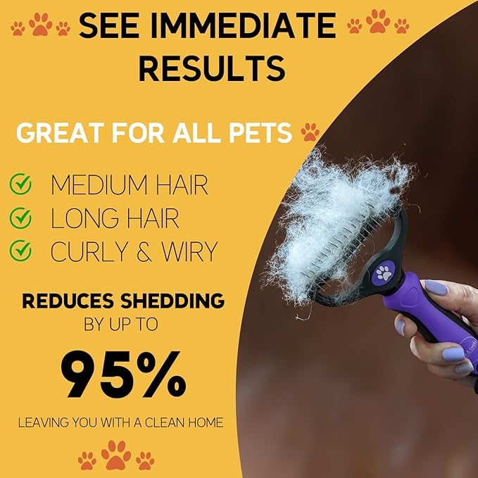 Pret & Lively Pet hair Dematting Tool, Tough Mats and Tangles, Undercoat Rake Comb, Dogs, Cats, Rabbits, & All Hairy Pets, Holiday Gift, Professional Grooming Brush For Deshedding, Extra Wide (Purple)