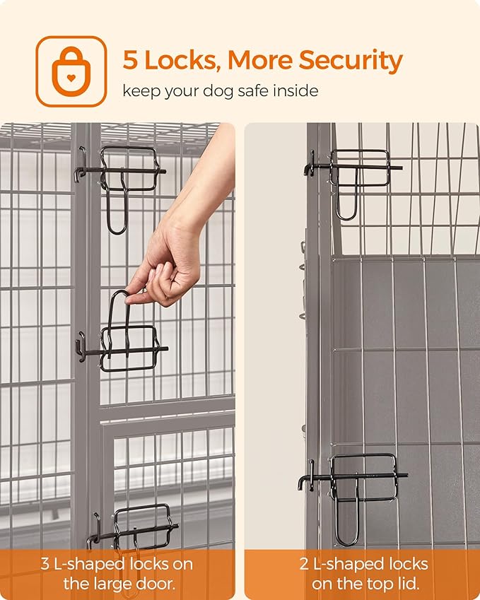 Feandrea Heavy-Duty Dog Crate, Metal Dog Kennel and Cage with Removable Tray, XL for Medium and Large Dogs, 42.1 x 27.6 x 29.5 Inches, Black UPPD001B01