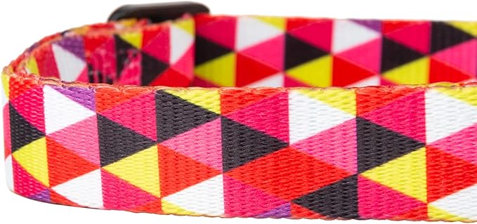 Mile High Life Dog Collar | Cute Puppy Collars | Lightweight Girl Dog Collar | Soft Boy Dog Collars | w Geometric Ocean Wavy Pattern (Red/White Plaid, Medium)