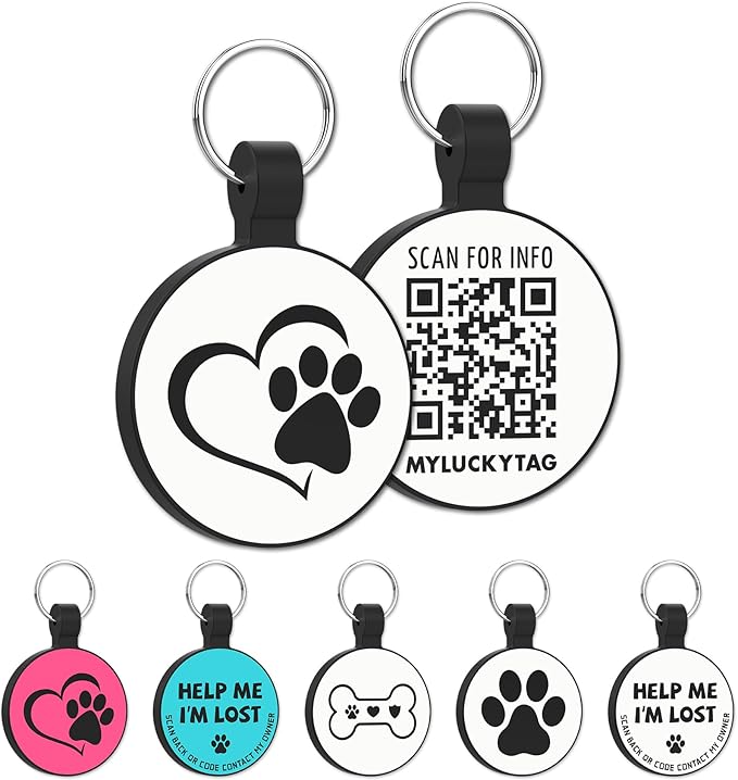 MYLUCKYTAG Silent Silicone QR Code Pet ID Tags Dog Tags - Pet Online Profile - Scan QR Receive Instant Pet Location Alert Email