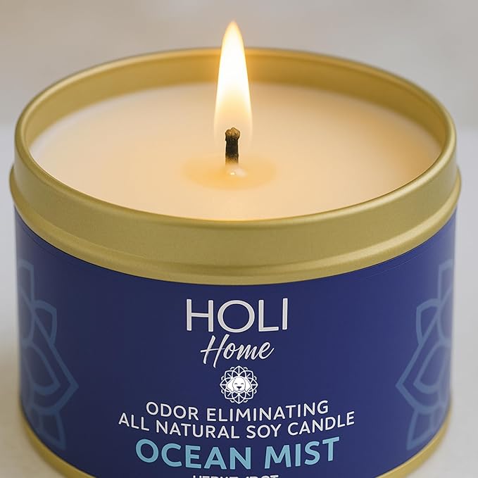 HOLI Pet Odor Eliminator Candle – Ocean Mist Scent – All Natural Soy Wax, Paraben & Phthalate Free, Pet Safe, Long-Lasting 60-Hour Burn, Non-Toxic & Plastic-Free Air Freshener for Home