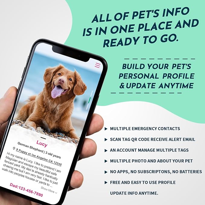 MYLUCKYTAG Silent Silicone QR Code Pet ID Tags Dog Tags - Pet Online Profile - Scan QR Receive Instant Pet Location Alert Email