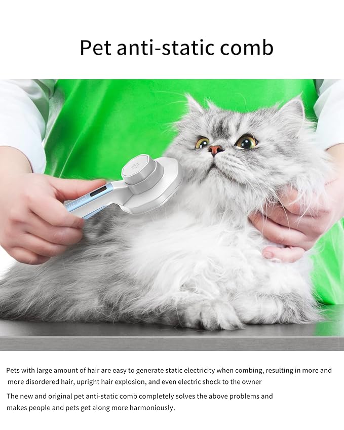 Self-Cleaning Pet Brush for Dog and Cat Long Hair - Static Electricity Eliminator Beauty Product (Blue)